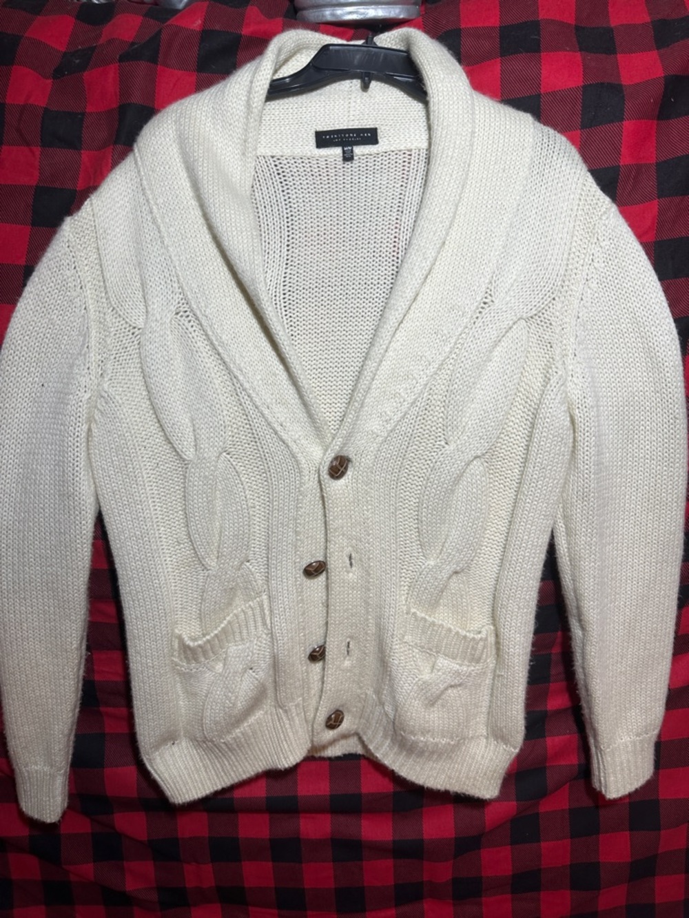 Cable Knit Shawl Collar Cardigan - Cream